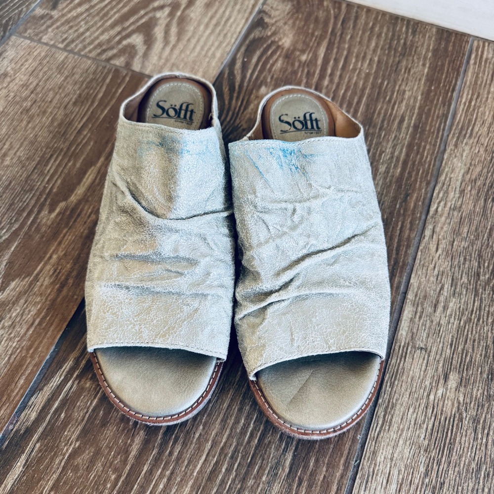 Sofft Womens Netta Leather Ruched Slide Sandals‎ size 8